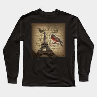 elegant scripts crown robin vintage paris eiffel tower Long Sleeve T-Shirt